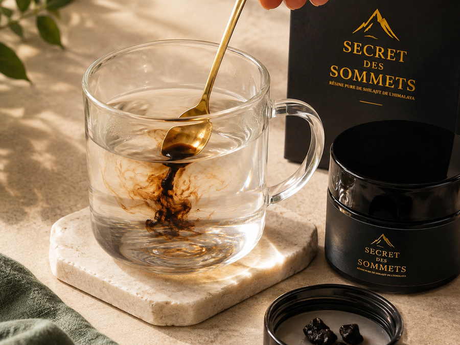 Diluer la résine de Shilajit dans de l’eau chaude