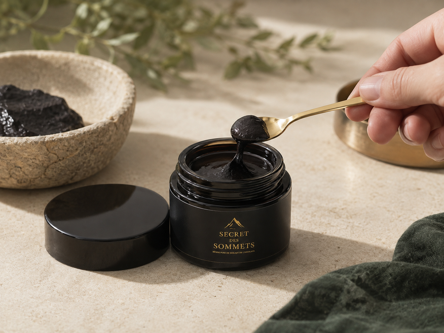 Prélever une petite quantité de résine de Shilajit